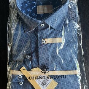 Blue Dress Shirt with Classic Collar by Luchiano Visconti